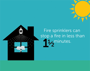 Fire sprinklers can stop a fire in less than 1 1/2 minutes.