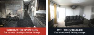 video sequence of escooter fire and home fire sprinkler